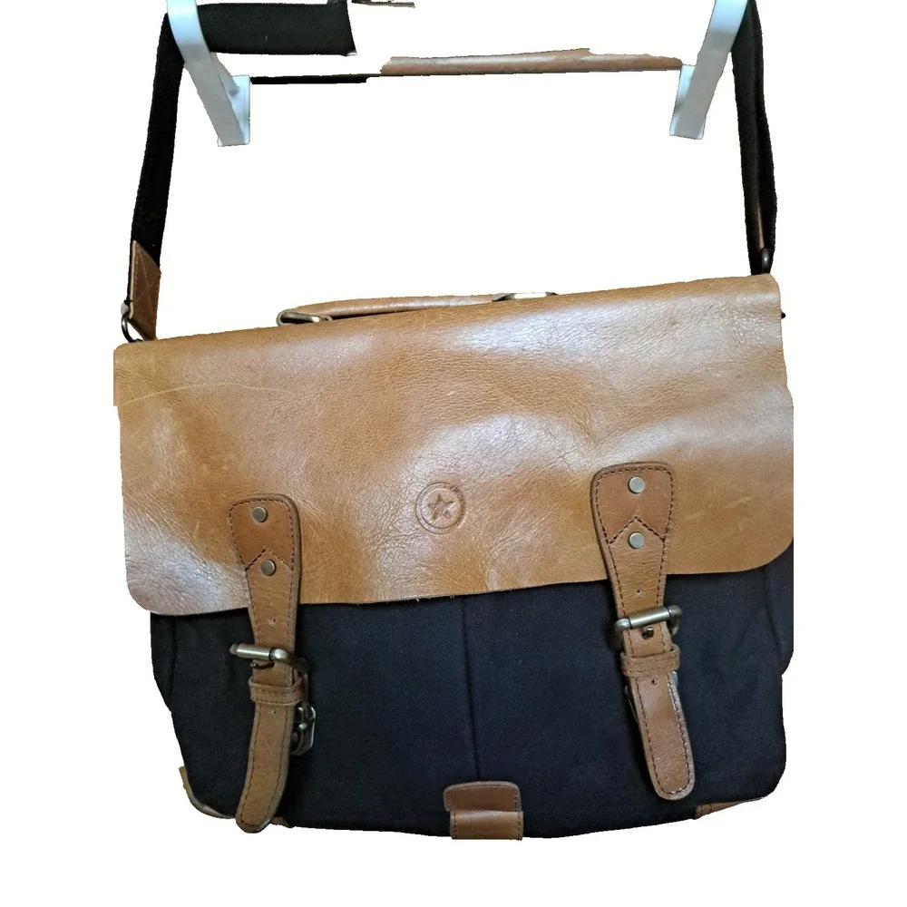 Aaron Leather Goods Prato Canvas Distressed Leather Messenger Laptop Bag 13